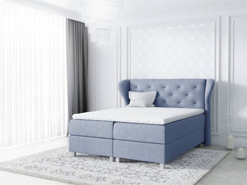 Fun Möbel Boxspringbett Boxspringbett Schlafzimmerbett ARIANNA Stoff Hellblau inkl. Bettkasten (N/A, 1-St., inkl. Kaltschaumtopper), inkl. Topper von Fun Möbel