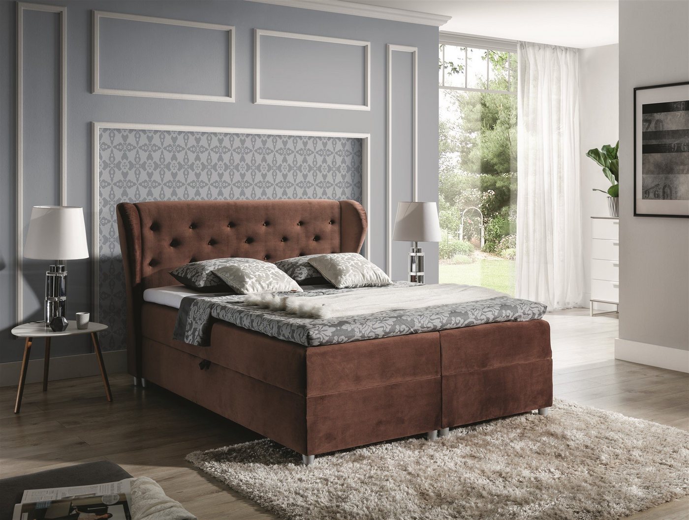 Fun Möbel Boxspringbett Boxspringbett Schlafzimmerbett ARIANNA Stoff Mocca inkl. Bettkasten (N/A, 1-St., inkl. Kaltschaumtopper), inkl. Topper von Fun Möbel