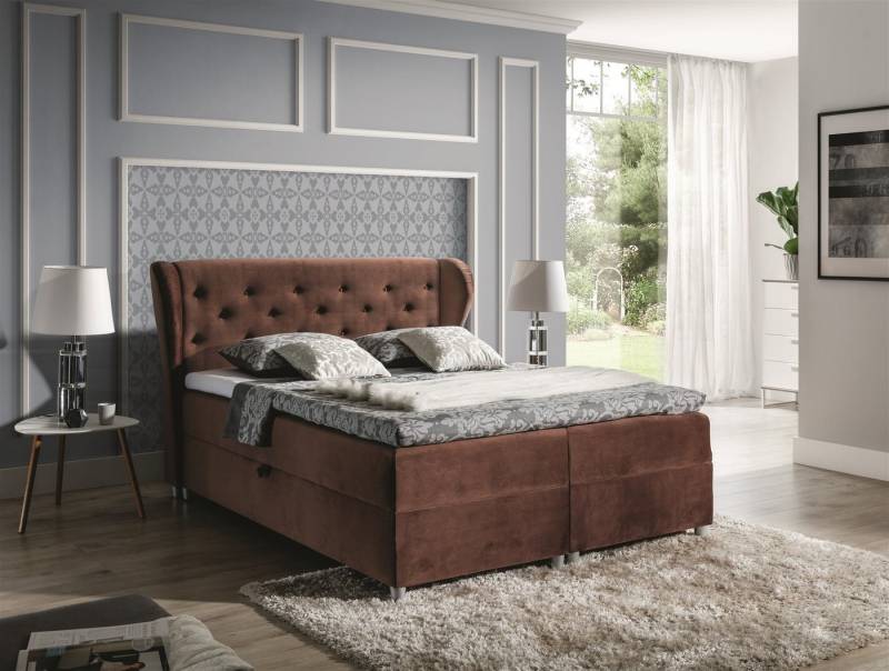 Fun Möbel Boxspringbett Boxspringbett Schlafzimmerbett ARIANNA Stoff Mocca inkl. Bettkasten (N/A, 1-St., inkl. Kaltschaumtopper), inkl. Topper von Fun Möbel
