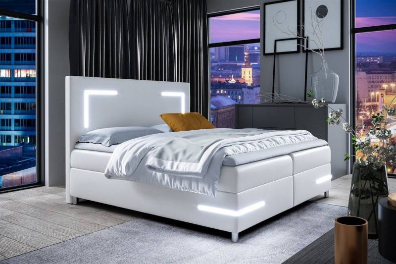 Fun Möbel Boxspringbett Boxspringbett Schlafzimmerbett ARIANO in Kunstleder und LED (inkl. Bettkasten, 1-St., inkl. Kaltschaumtopper) von Fun Möbel