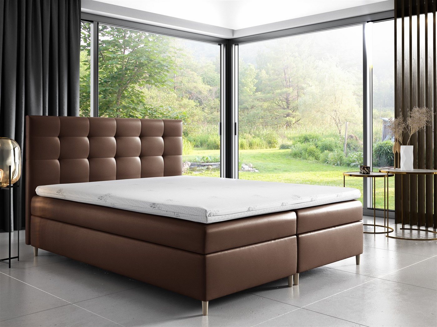 Fun Möbel Boxspringbett Boxspringbett Schlafzimmerbett ARVID in Kunstleder Braun (inkl. Bettkasten, 1-St., inkl. Kaltschaumtopper) von Fun Möbel