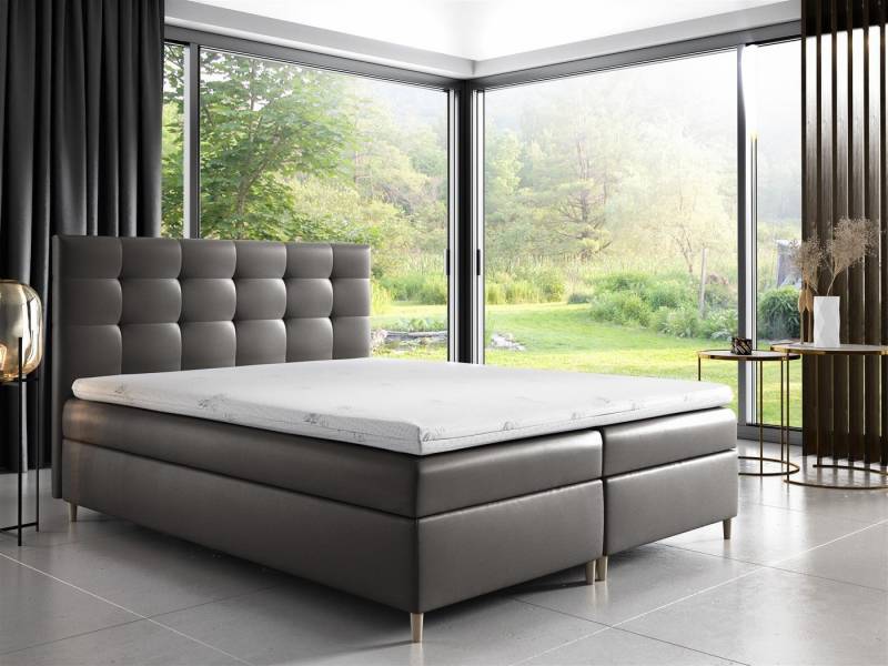 Fun Möbel Boxspringbett Boxspringbett Schlafzimmerbett ARVID in Kunstleder Hellgrau (inkl. Bettkasten, 1-St., inkl. Kaltschaumtopper) von Fun Möbel