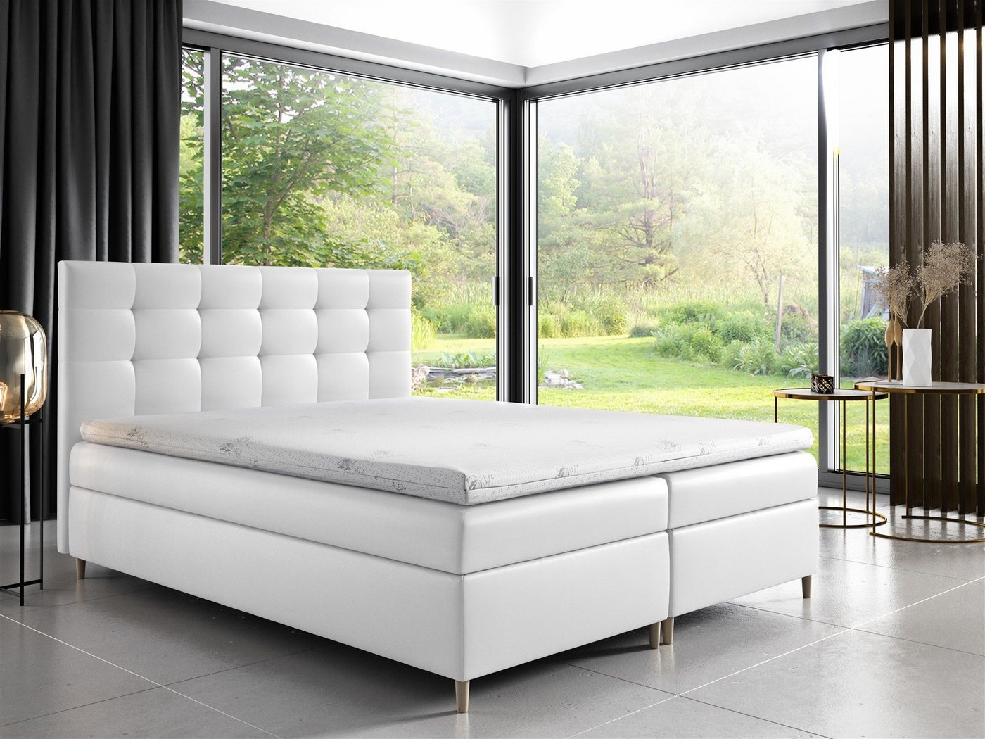 Fun Möbel Boxspringbett Boxspringbett Schlafzimmerbett ARVID in Kunstleder Weiß (inkl. Bettkasten, 1-St., inkl. Kaltschaumtopper) von Fun Möbel