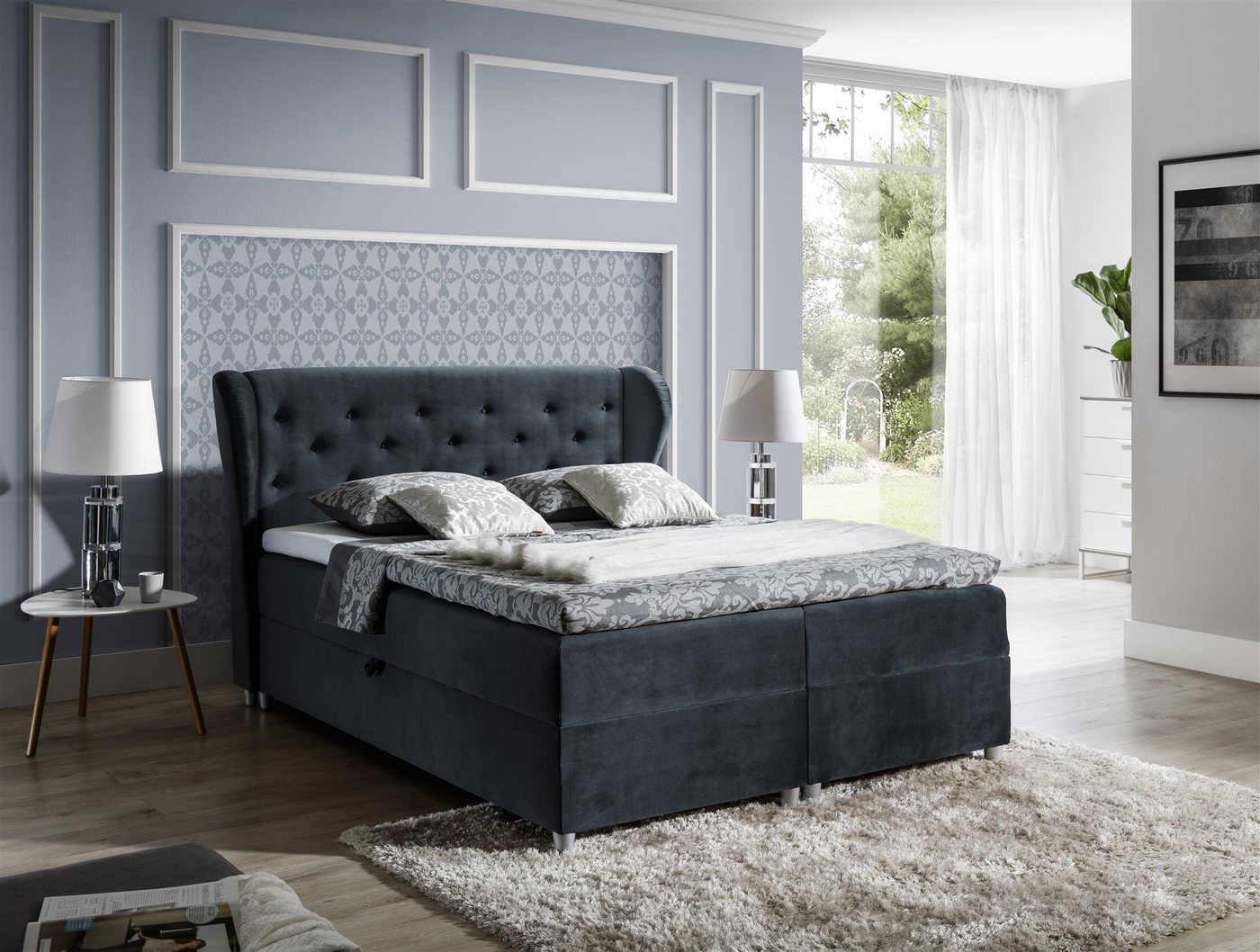 Fun Möbel Boxspringbett Boxspringbett Schlafzimmerbett Arianna in Stoff Anthrazitgrau (N/A, 1-St., inkl. Kaltschaumtopper), inkl. Topper, inkl. Bettkasten von Fun Möbel