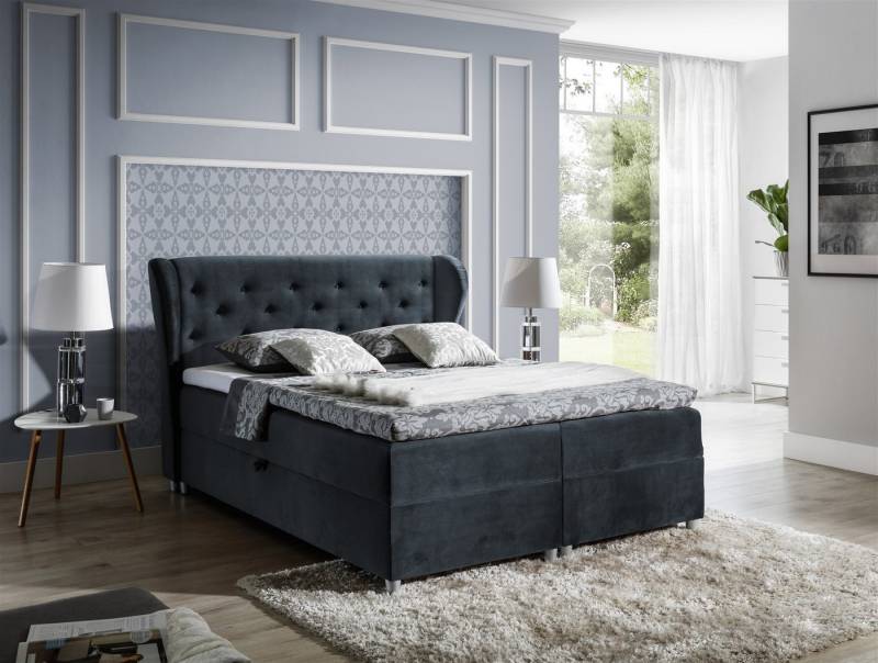 Fun Möbel Boxspringbett Boxspringbett Schlafzimmerbett Arianna in Stoff Anthrazitgrau (N/A, 1-St., inkl. Kaltschaumtopper), inkl. Topper, inkl. Bettkasten von Fun Möbel