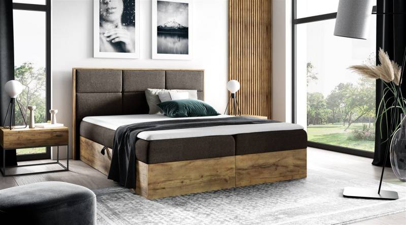 Fun Möbel Boxbett Schlafzimmerbett BARTEL Überlänge in Stoff Faro (inkl. Kaltschaumtopper und Bettkästen, auch in Standardlänge erhältlich), Rahmen des Bettes in Artisan Eichen-Optik von Fun Möbel