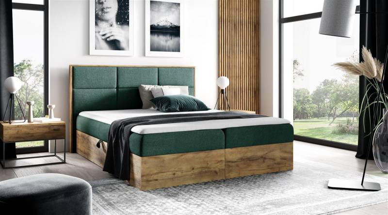 Fun Möbel Boxspringbett Boxspringbett Schlafzimmerbett BARTEL in Stoff Faro (inkl. Kaltschaumtopper), Rahmen des Bettes in Artisan Eichen-Optik von Fun Möbel