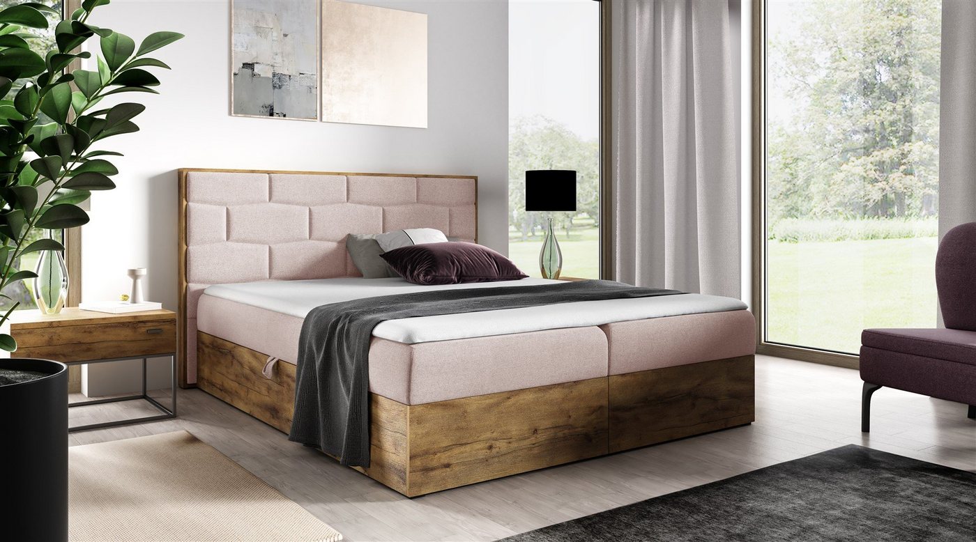 Fun Möbel Boxspringbett Boxspringbett Schlafzimmerbett BEILA Stoff Faro (Auch in Überlänge erhältlich, Inkl. Kaltschaumtopper und Bettkästen), Lancelot-Eiche-Optik von Fun Möbel