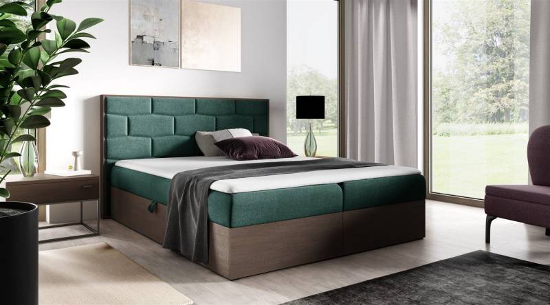 Fun Möbel Boxbett Schlafzimmerbett BEILA Stoff Faro (Inkl. Kaltschaumtopper und Bettkästen), Nordic-Teak-Optik von Fun Möbel