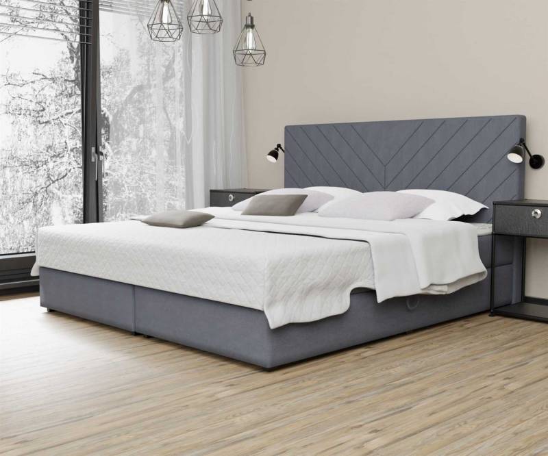 Fun Möbel Boxbett Schlafzimmerbett BELCORA Überlänge in Stoff Cloud (inkl. Bettkästen, inkl. Kaltschaumtopper), auch in Standardlänge erhältlich von Fun Möbel