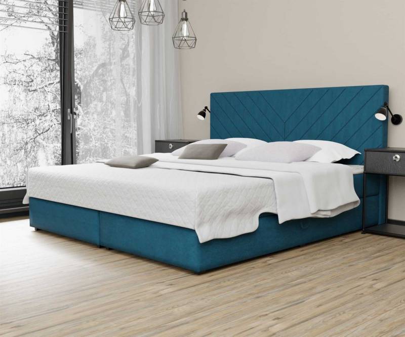 Fun Möbel Boxbett Schlafzimmerbett BELCORA Überlänge in Stoff Cloud (inkl. Bettkästen, inkl. Kaltschaumtopper), auch in Standardlänge erhältlich von Fun Möbel