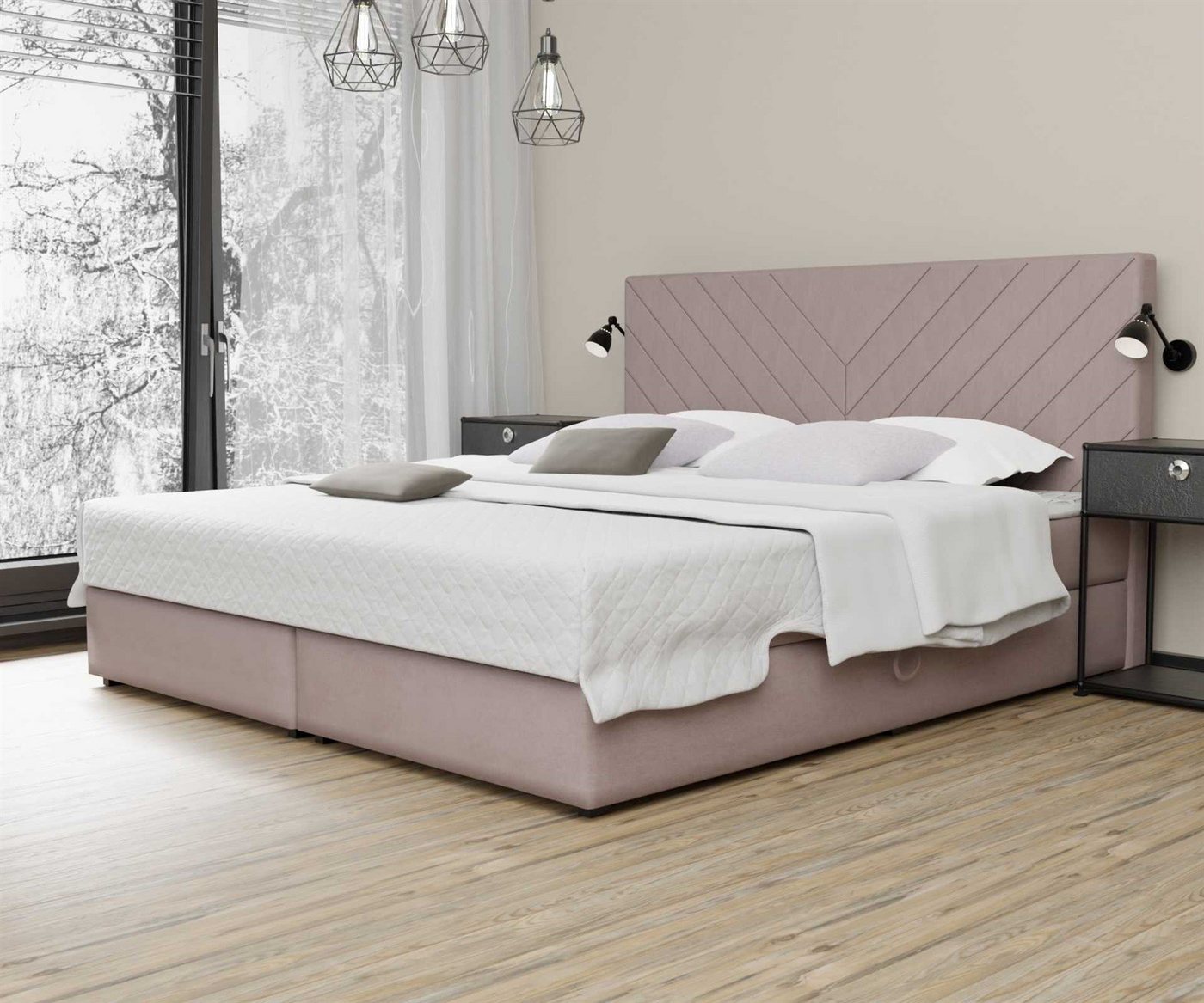 Fun Möbel Boxbett Schlafzimmerbett BELCORA in Stoff Cloud (inkl. Bettkästen, inkl. Kaltschaumtopper), auch in Überlänge erhältlich von Fun Möbel
