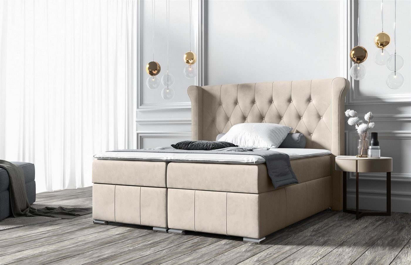 Fun Möbel Boxspringbett Boxspringbett Schlafzimmerbett BUGRA in Stoff (inkl. Bettkästen, inkl. Kaltschaumtopper), Beidseitig aufklappbare Bettkästen von Fun Möbel
