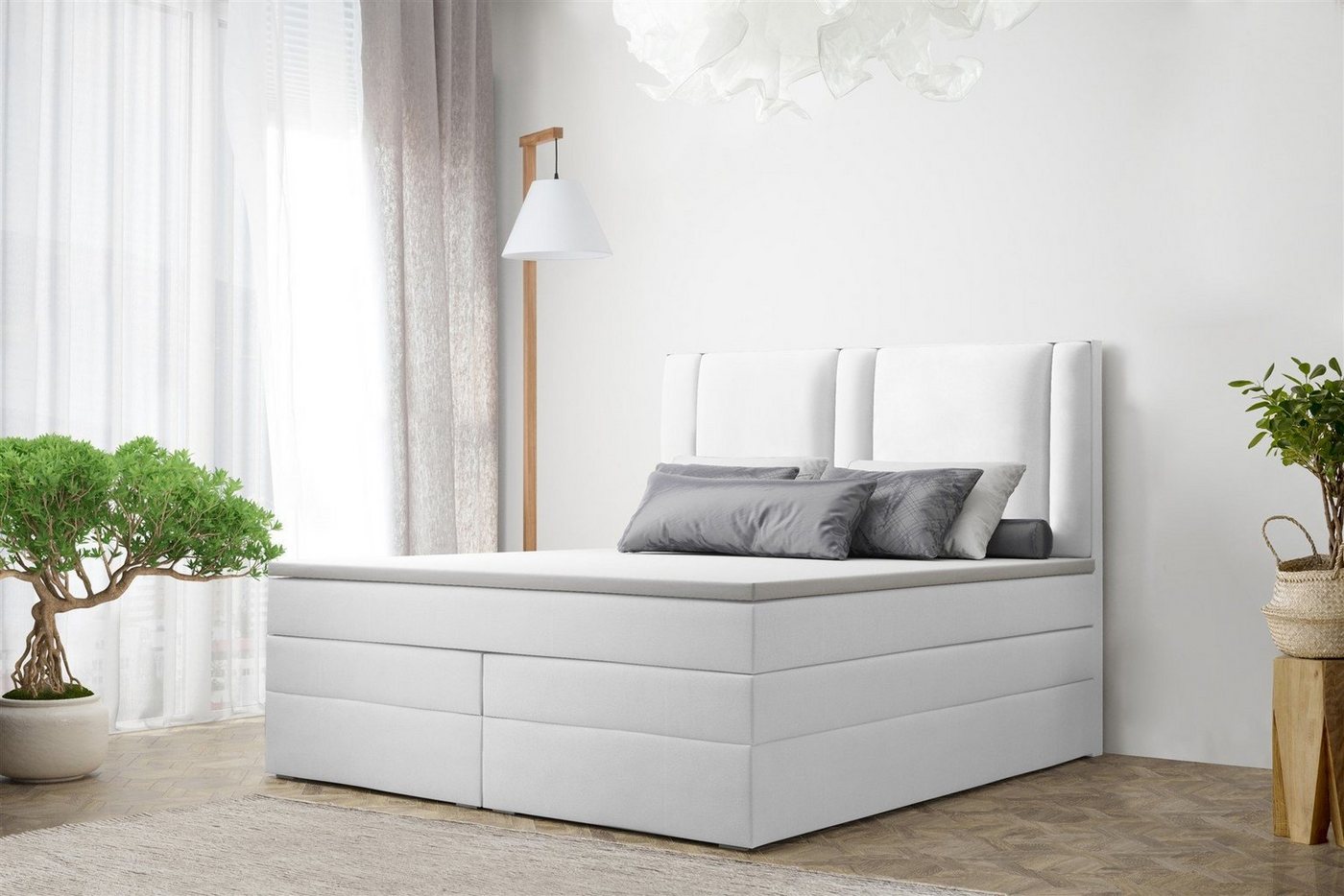 Fun Möbel Boxspringbett Boxspringbett Schlafzimmerbett CANDELA DELUX Kunstleder Madryt (inkl. Viscoschaumtopper) von Fun Möbel