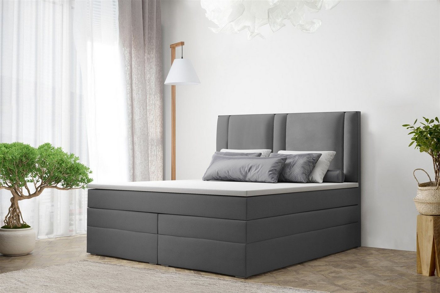 Fun Möbel Boxspringbett Boxspringbett Schlafzimmerbett CANDELA DELUX Kunstleder Madryt (inkl. Viscoschaumtopper) von Fun Möbel