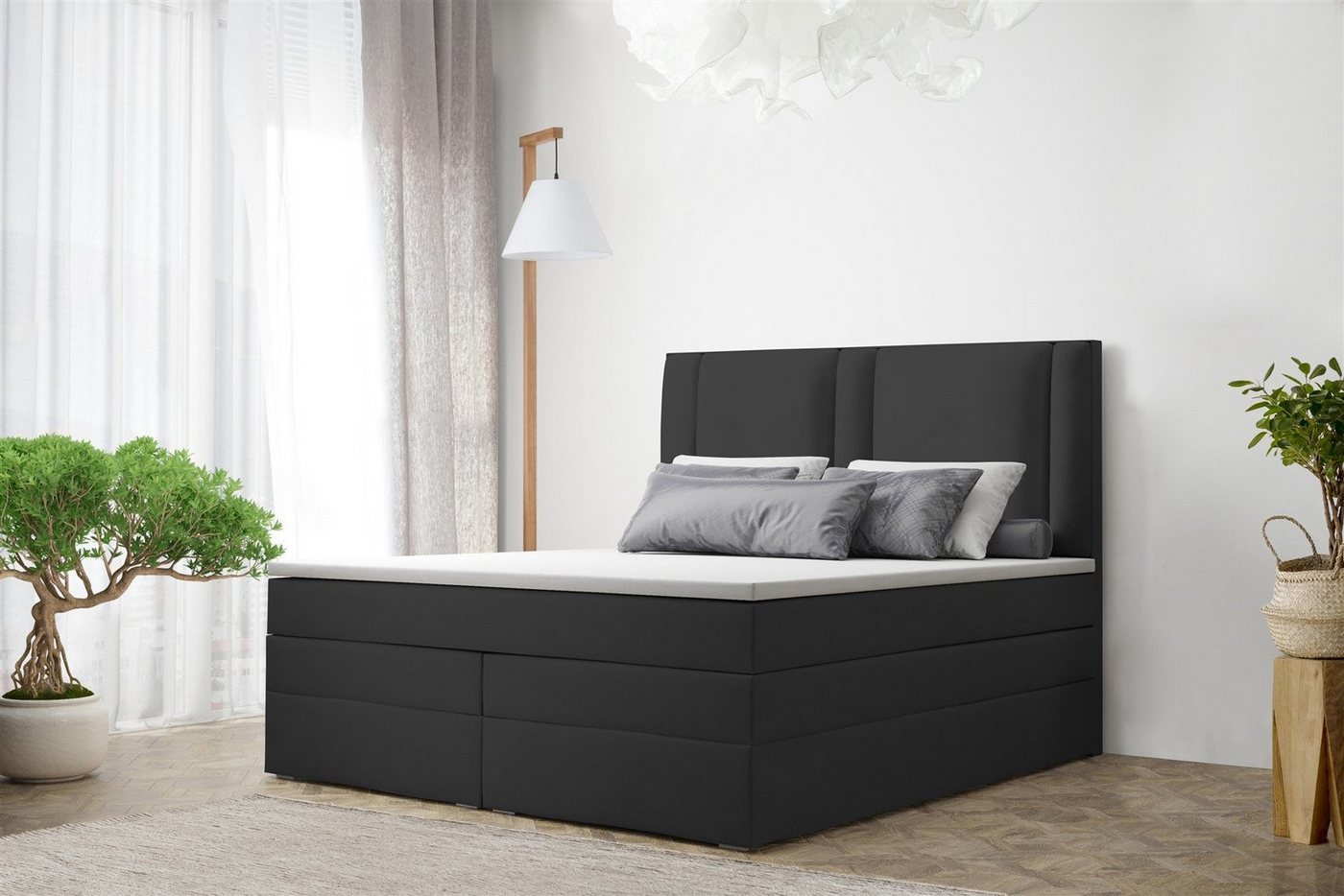 Fun Möbel Boxspringbett Boxspringbett Schlafzimmerbett CANDELA DELUX Kunstleder Madryt (inkl. Viscoschaumtopper) von Fun Möbel