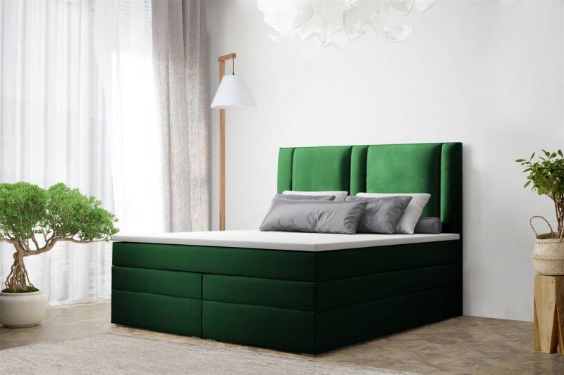 Fun Möbel Boxspringbett Boxspringbett Schlafzimmerbett CANDELA DELUX in Stoff (inkl. Viscoschaumtopper) von Fun Möbel