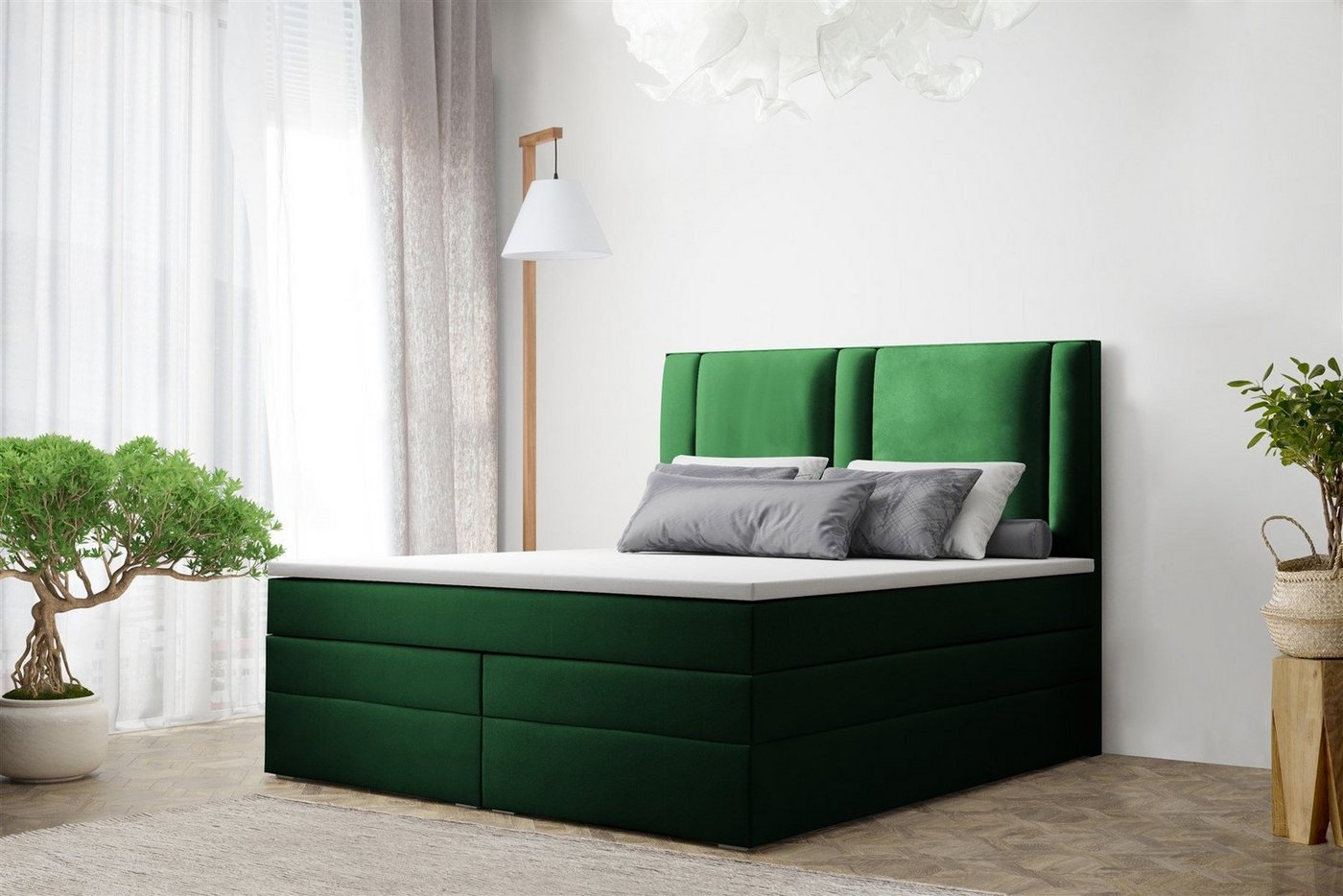 Fun Möbel Boxspringbett Boxspringbett Schlafzimmerbett CANDELA DELUX in Stoff (inkl. Viscoschaumtopper) von Fun Möbel