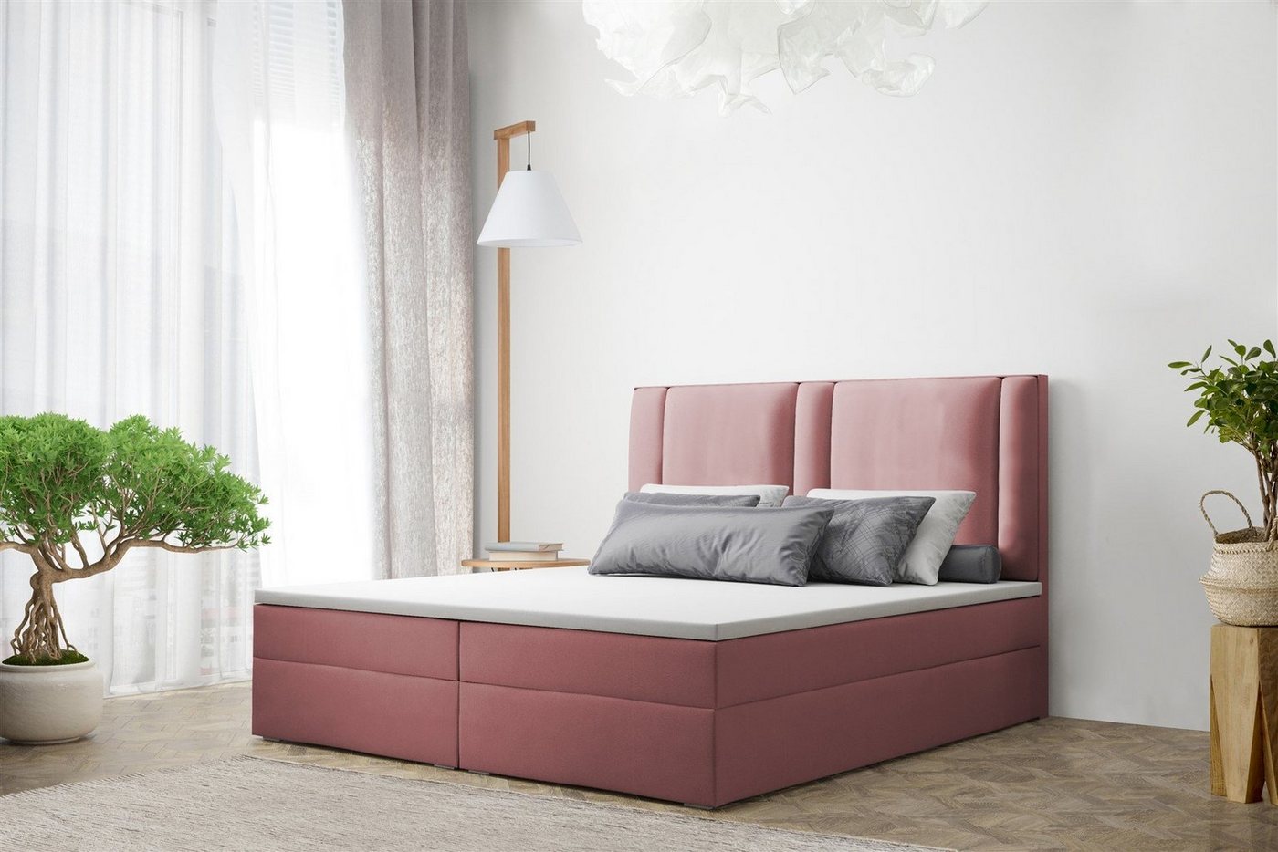 Fun Möbel Boxspringbett Boxspringbett Schlafzimmerbett CANDELA Stoff Riviera oder Matt Velvet (inkl. Viscoschaumtopper) von Fun Möbel