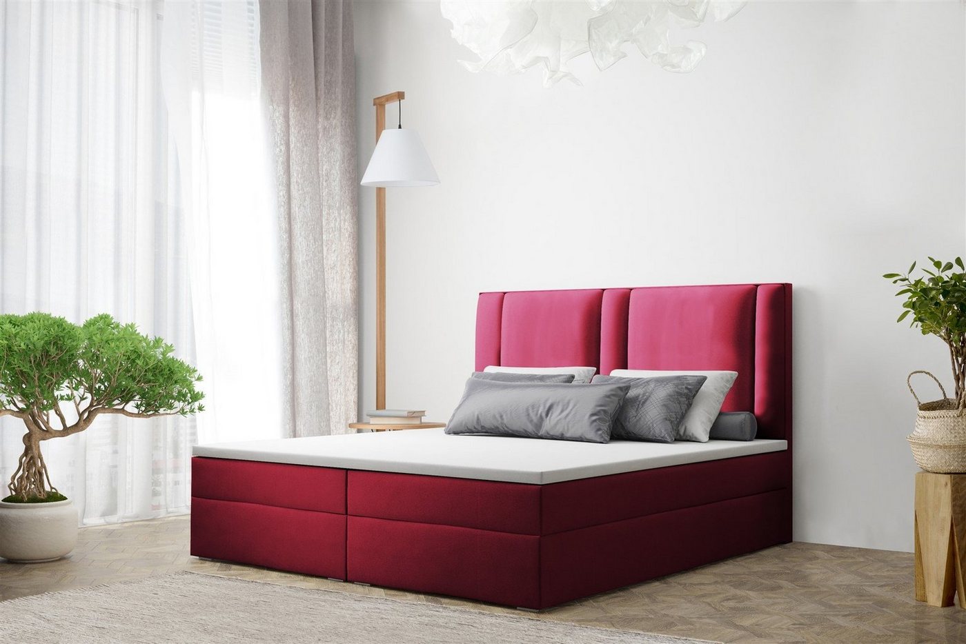 Fun Möbel Boxspringbett Boxspringbett Schlafzimmerbett CANDELA Stoff Riviera oder Matt Velvet (inkl. Viscoschaumtopper) von Fun Möbel