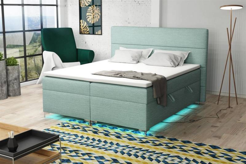 Fun Möbel Boxspringbett Boxspringbett Schlafzimmerbett CANELA Stoff inkl. LED (inkl. Kaltschaumtopper), LED-Beleuchtung von Fun Möbel