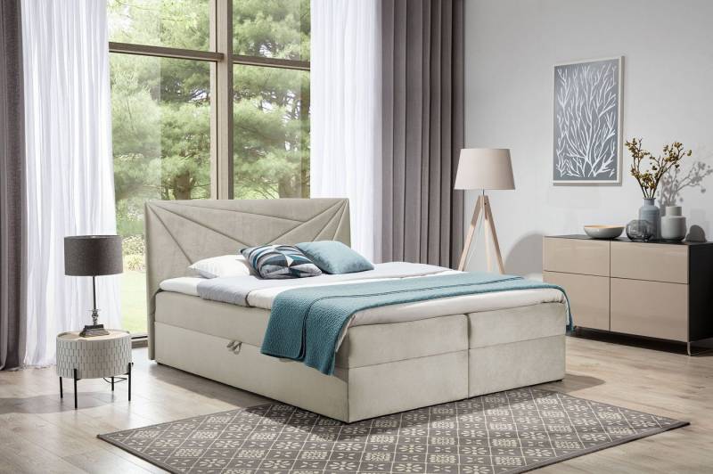 Fun Möbel Boxbett Schlafzimmerbett CARLITA in Stoff Beige (inkl. Bettkasten, 1-St., inkl. Kaltschaumtopper) von Fun Möbel