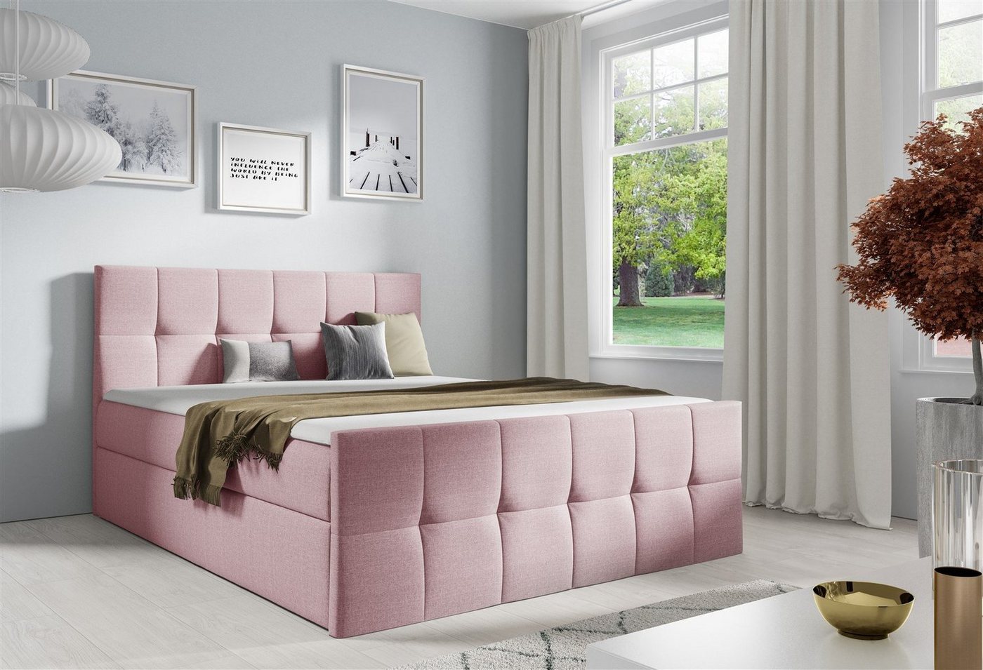 Fun Möbel Boxspringbett Boxspringbett Schlafzimmerbett CARMEN LUX Überlänge in Stoff (inkl. Bettkasten, 1-St., inkl. Kaltschaumtopper), gepolstertes Fußteil von Fun Möbel