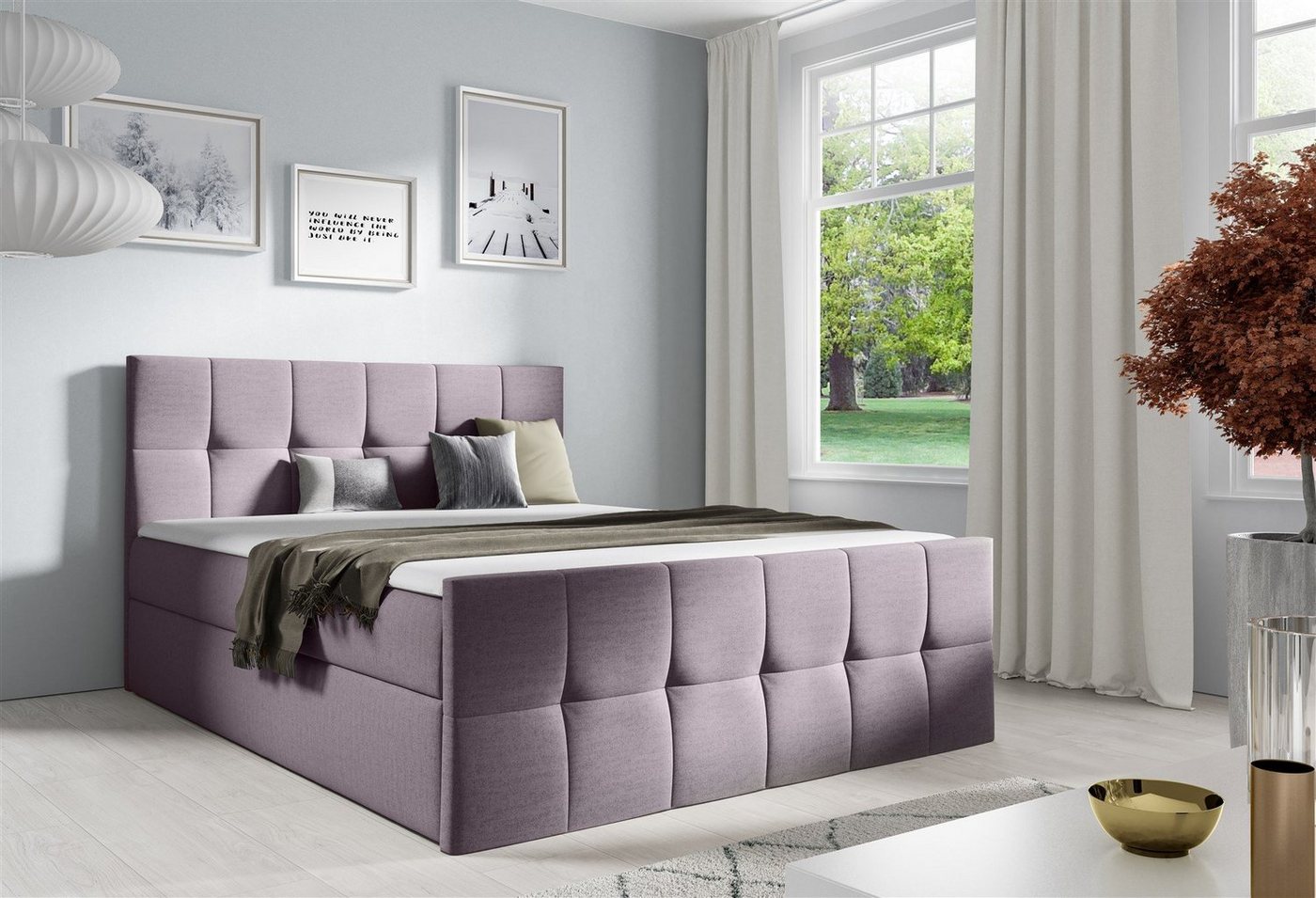 Fun Möbel Boxspringbett Boxspringbett Schlafzimmerbett CARMEN LUX Überlänge in Stoff (inkl. Bettkasten, 1-St., inkl. Kaltschaumtopper), gepolstertes Fußteil von Fun Möbel