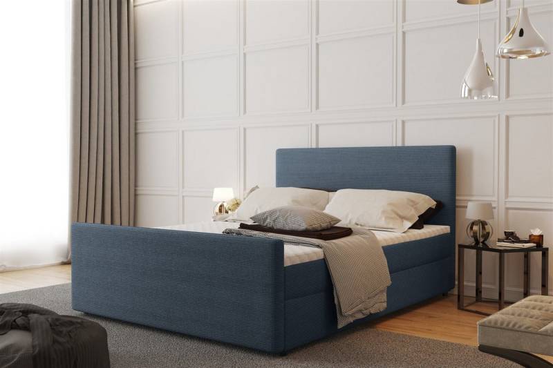 Fun Möbel Boxspringbett Boxspringbett Schlafzimmerbett CARO in Stoff Scala (inkl. Bettkasten, inkl. Kaltschaumtopper), gepolstertes Fußteil von Fun Möbel