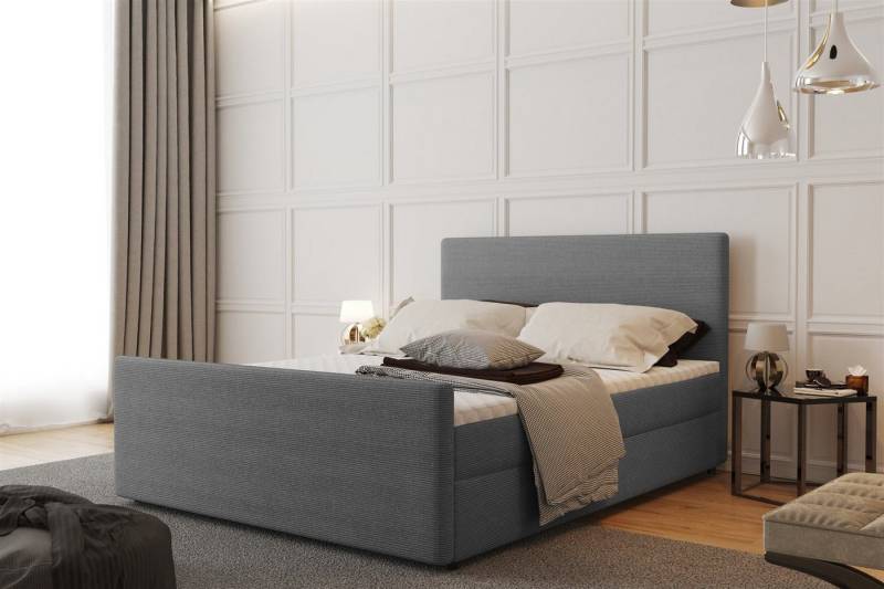 Fun Möbel Boxspringbett Boxspringbett Schlafzimmerbett CARO in Überlänge in Stoff Scala (inkl. Bettkasten, inkl. Kaltschaumtopper), gepolstertes Fußteil von Fun Möbel