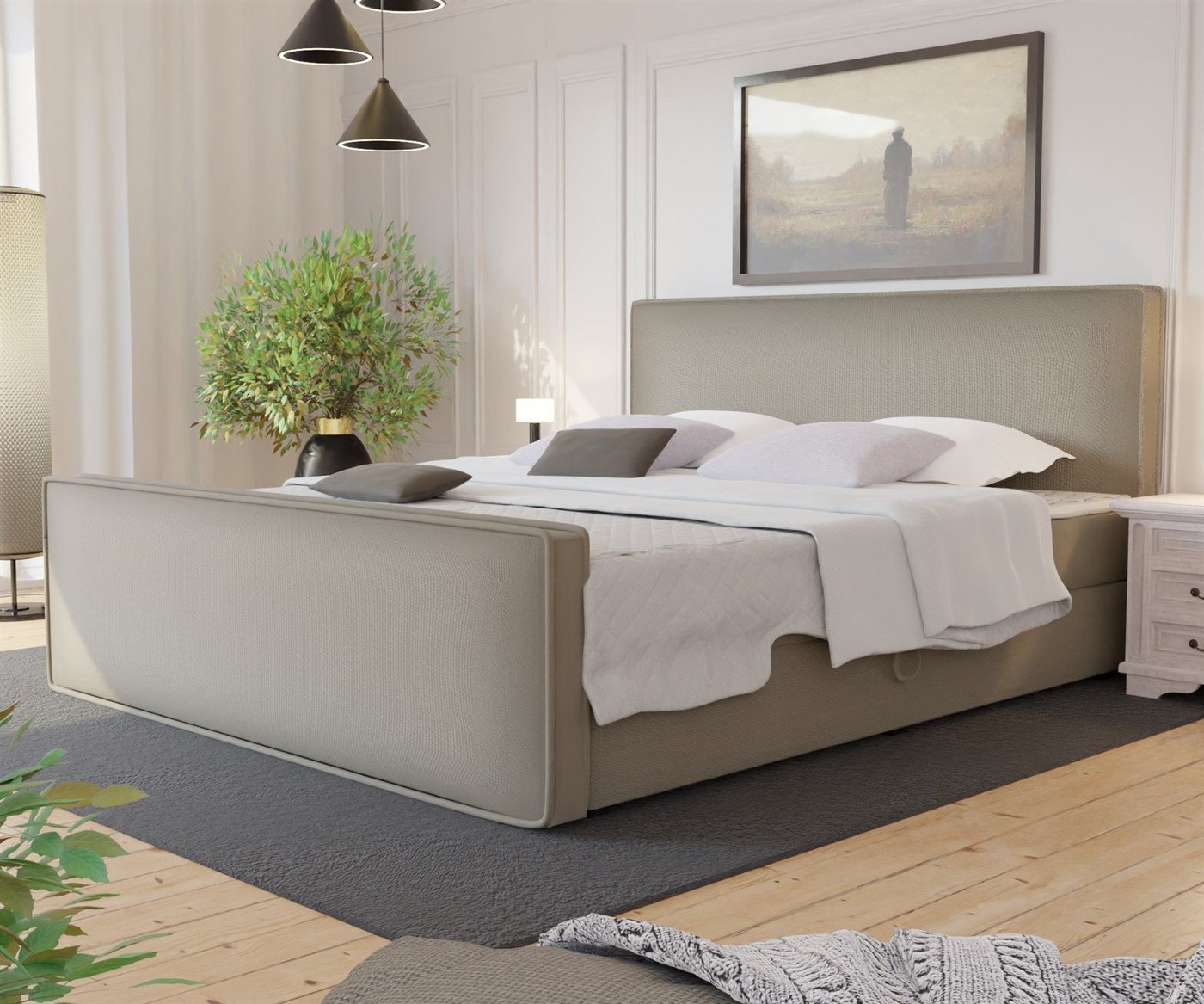 Fun Möbel Boxspringbett Boxspringbett Schlafzimmerbett CELES Überlänge in Stoff (inkl. Bettkästen, inkl. Kaltschaumtopper), Beidseitig aufklappbare Bettkästen von Fun Möbel