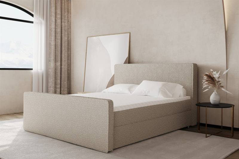 Fun Möbel Boxspringbett Boxspringbett Schlafzimmerbett CELES Überlänge in Stoff Ascot (inkl. Kaltschaumtopper und Bettkästen), auch in Standardlänge erhältlich von Fun Möbel