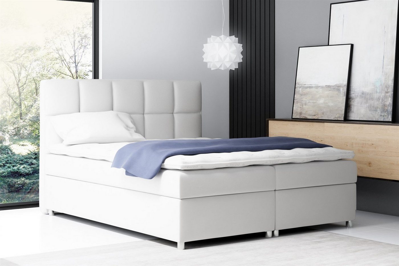 Fun Möbel Boxspringbett Boxspringbett Schlafzimmerbett CLOE in Stoff oder Kunstleder (inkl. Kaltschaumtopper), inkl. Bettkästen von Fun Möbel