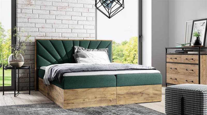 Fun Möbel Boxspringbett Boxspringbett Schlafzimmerbett DAIMON Stoff u. Lancelot-Eiche-Optik (auch in Überlänge erhältlich, inkl. Kaltschaumtopper und Bettkästen), Lancelot-Eiche-Optik von Fun Möbel
