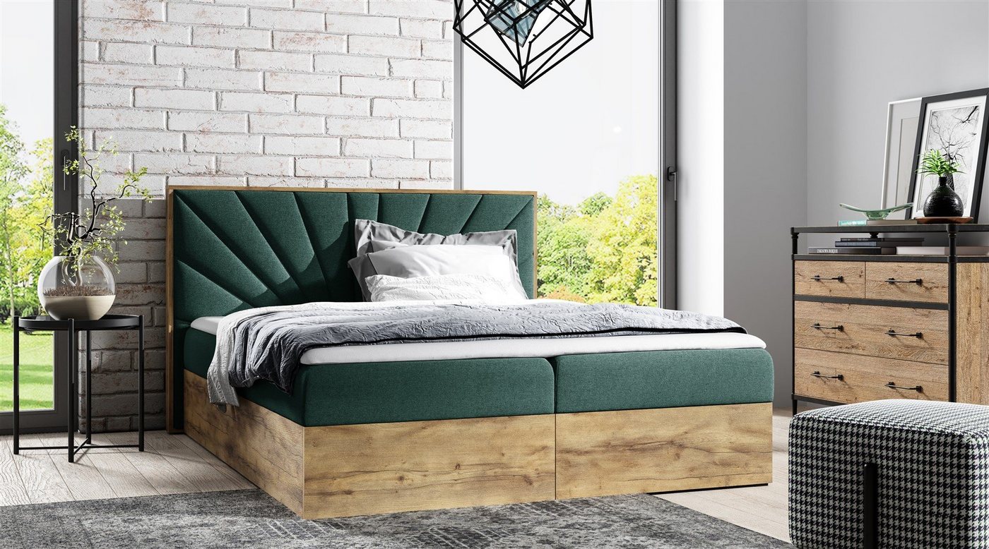 Fun Möbel Boxspringbett Boxspringbett Schlafzimmerbett DAIMON Stoff u. Lancelot-Eiche-Optik (auch in Überlänge erhältlich, inkl. Kaltschaumtopper und Bettkästen), Lancelot-Eiche-Optik von Fun Möbel