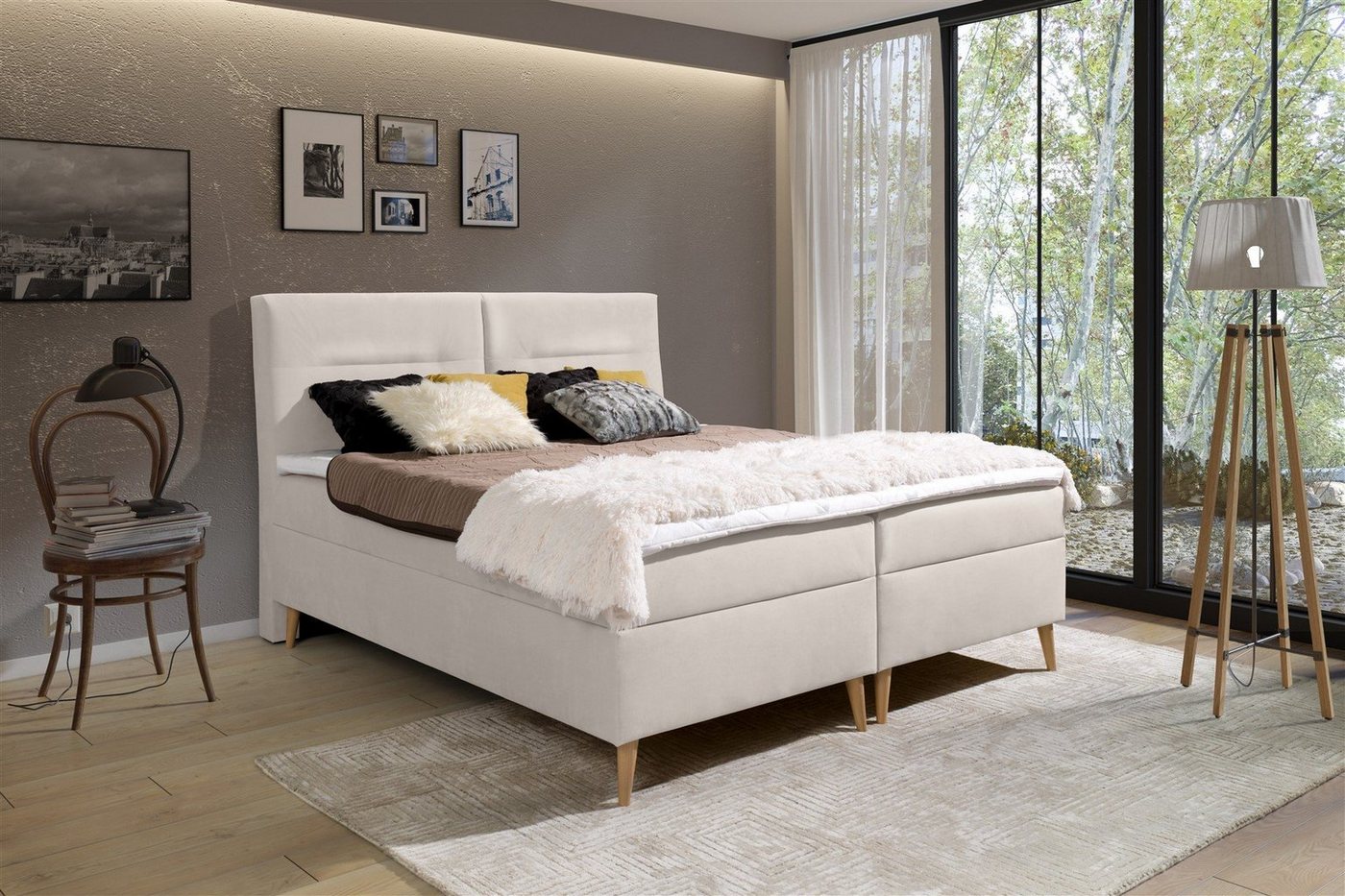 Fun Möbel Boxspringbett Boxspringbett Schlafzimmerbett DANILO in Stoff oder Kunstleder (inkl. Bettkasten, inkl. Kaltschaumtopper) von Fun Möbel
