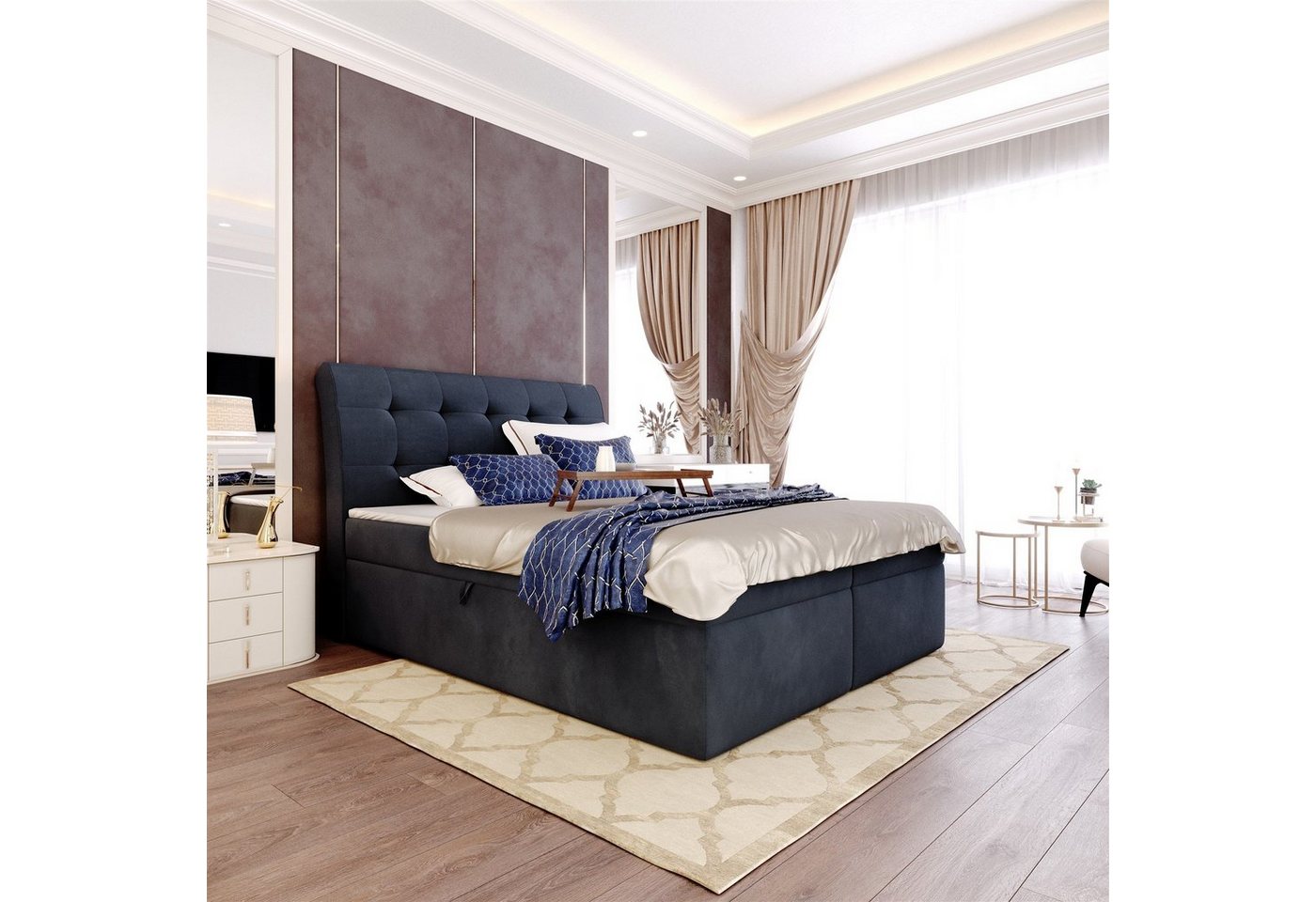Fun Möbel Boxbett Schlafzimmerbett DASIO in Stoff Cloud (inkl. Kaltschaumtopper und Topper) von Fun Möbel