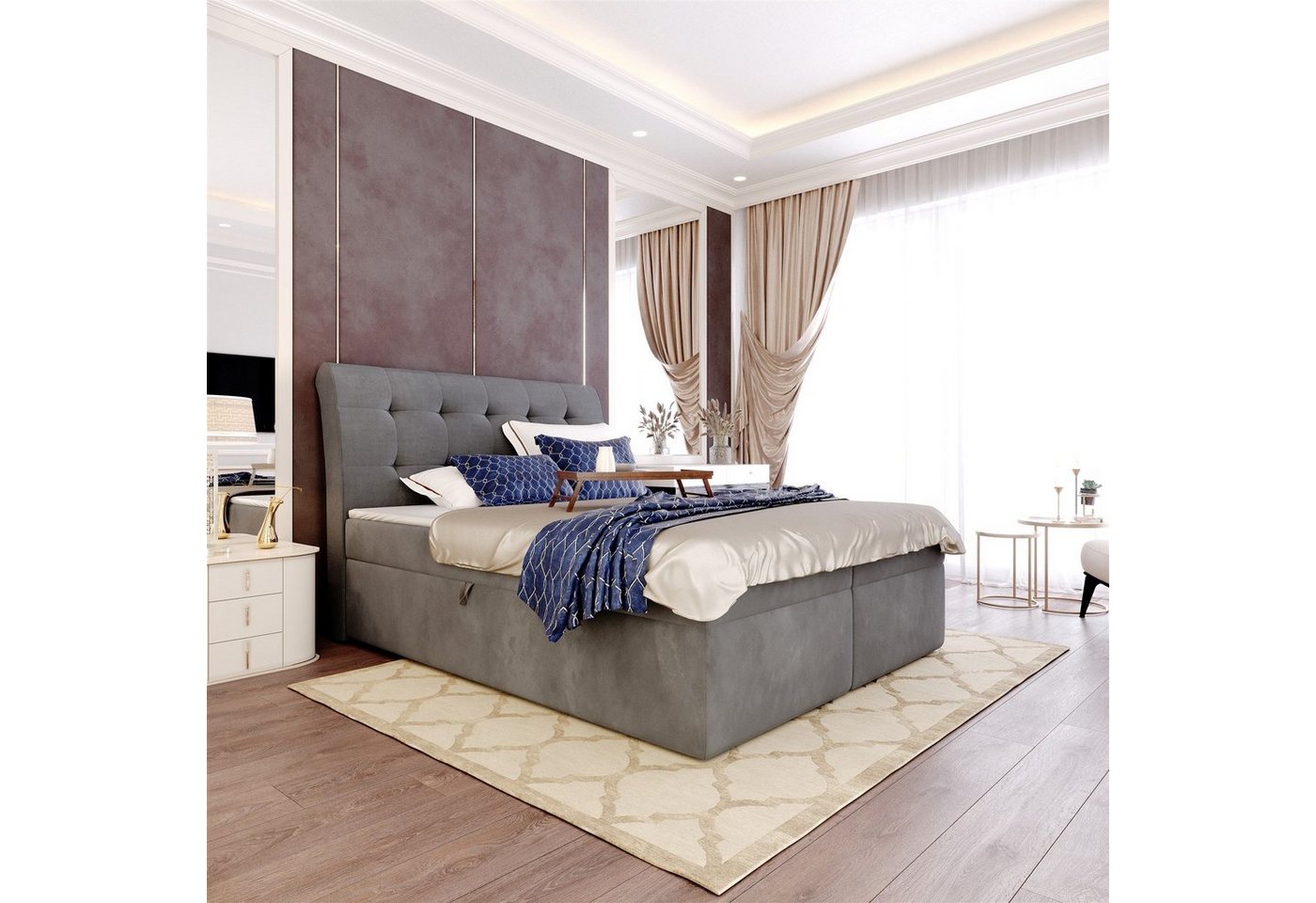 Fun Möbel Boxbett Schlafzimmerbett DASIO in Stoff Cloud (inkl. Kaltschaumtopper und Topper) von Fun Möbel