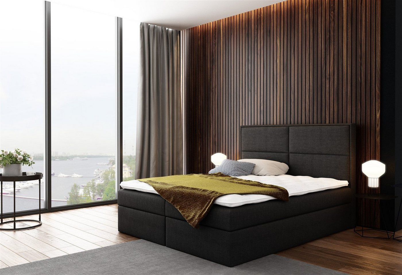 Fun Möbel Boxspringbett Boxspringbett Schlafzimmerbett DERBI in Stoff oder Kunstleder (inkl. Bettkasten, inkl. Kaltschaumtopper) von Fun Möbel