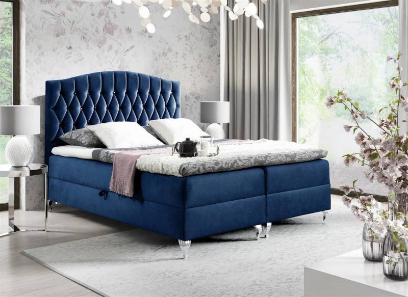 Fun Möbel Boxspringbett Boxspringbett Schlafzimmerbett DEVRAN in Stoff Fresh (inkl. Kaltschaumtopper und Topper), Strass-Steine im Kopfteil von Fun Möbel