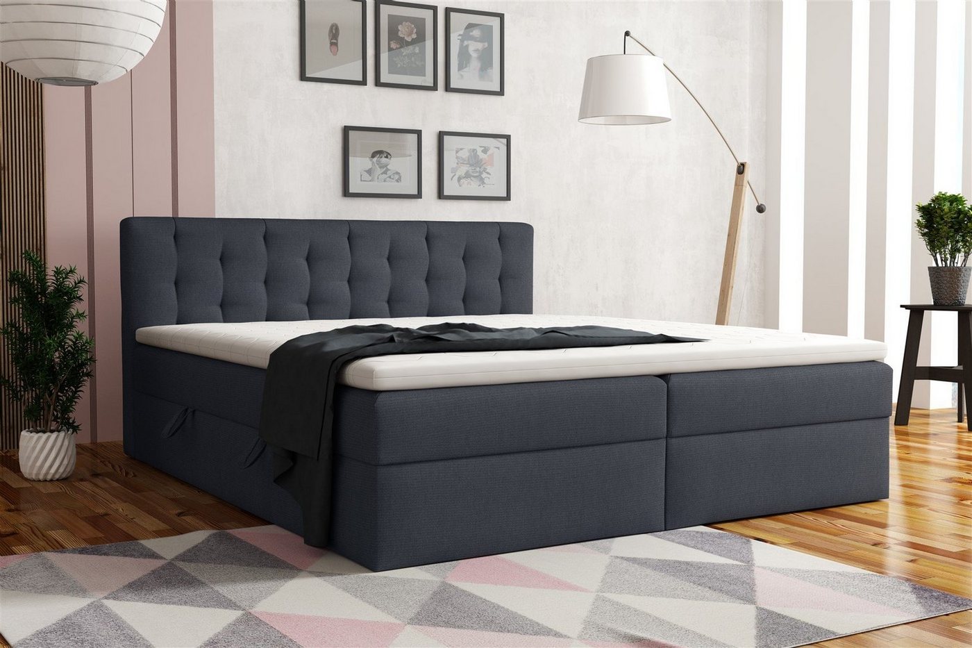 Fun Möbel Boxspringbett Boxspringbett Schlafzimmerbett DIAGO in Stoff "Soro" Anthrazit (inkl. Bettkasten, 1-St., inkl. Kaltschaumtopper) von Fun Möbel