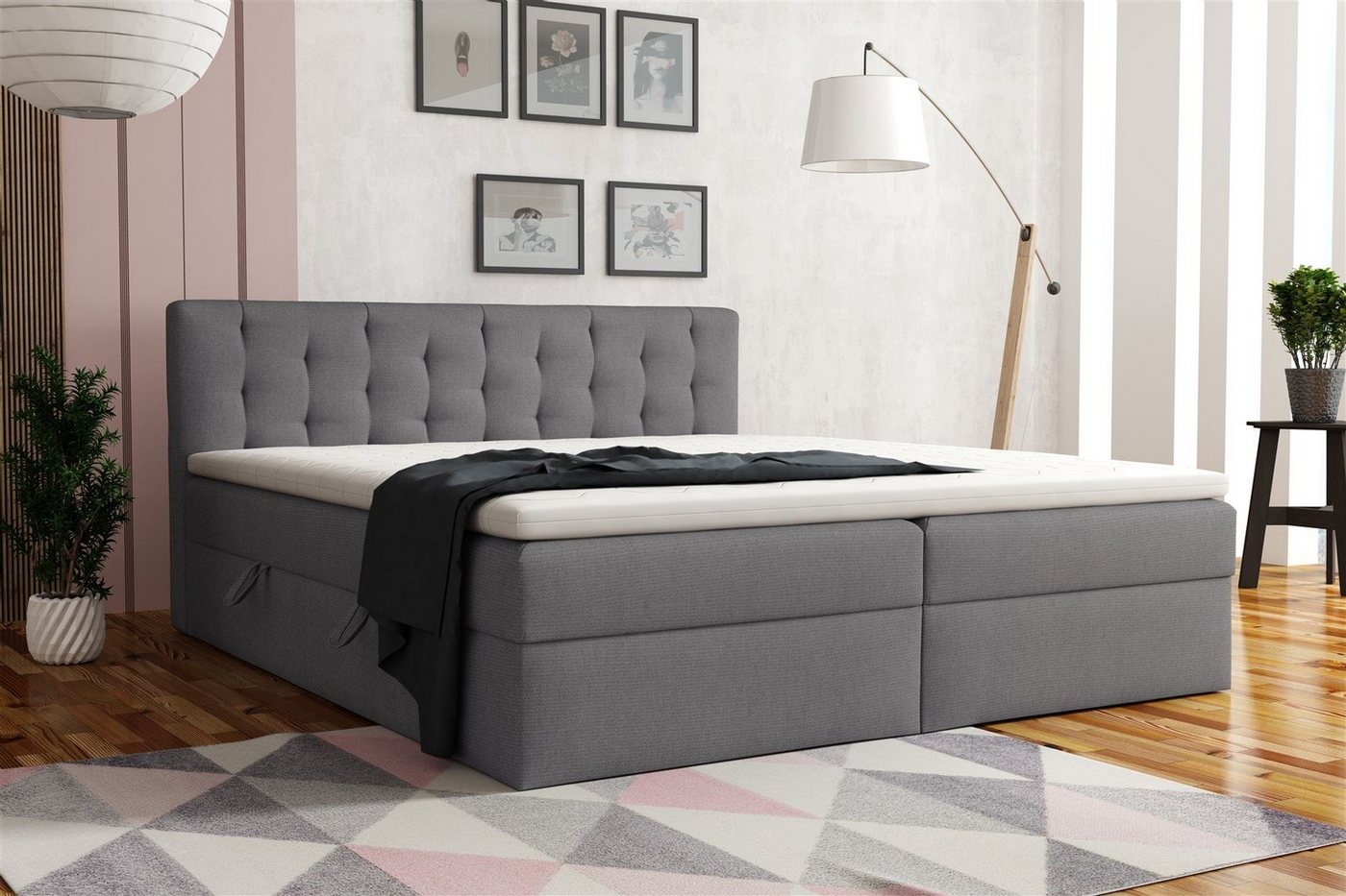 Fun Möbel Boxspringbett Boxspringbett Schlafzimmerbett DIAGO in Stoff "Soro" Grau (inkl. Bettkasten, 1-St., inkl. Kaltschaumtopper) von Fun Möbel