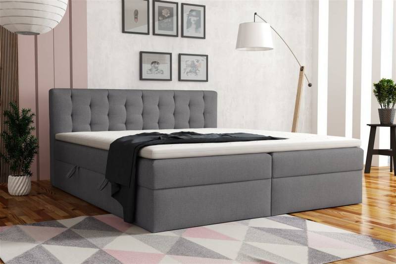 Fun Möbel Boxspringbett Boxspringbett Schlafzimmerbett DIAGO in Stoff "Soro" Grau (inkl. Bettkasten, 1-St., inkl. Kaltschaumtopper) von Fun Möbel
