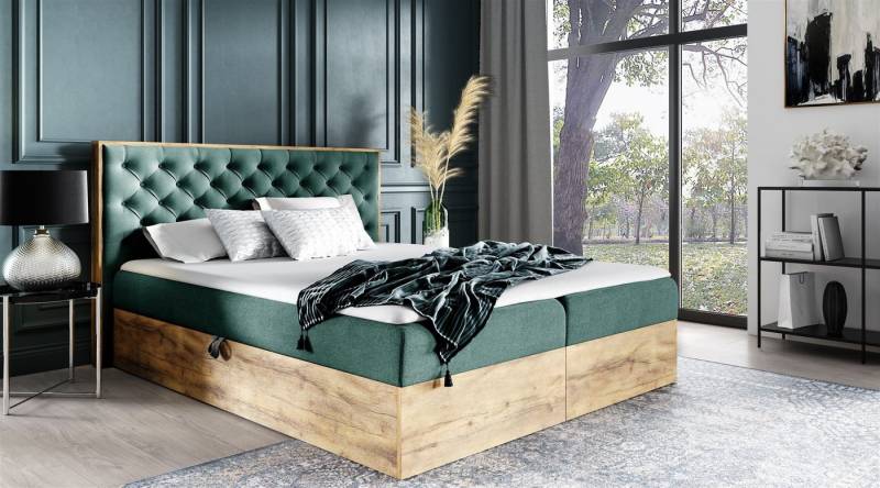 Fun Möbel Boxspringbett Boxspringbett Schlafzimmerbett DIONA Überlänge in Stoff Faro (auch in Standardlänge erhältlich, inkl. Kaltschaumtopper und Bettkästen), Rahmen des Bettes in Artisan Eichen-Optik von Fun Möbel