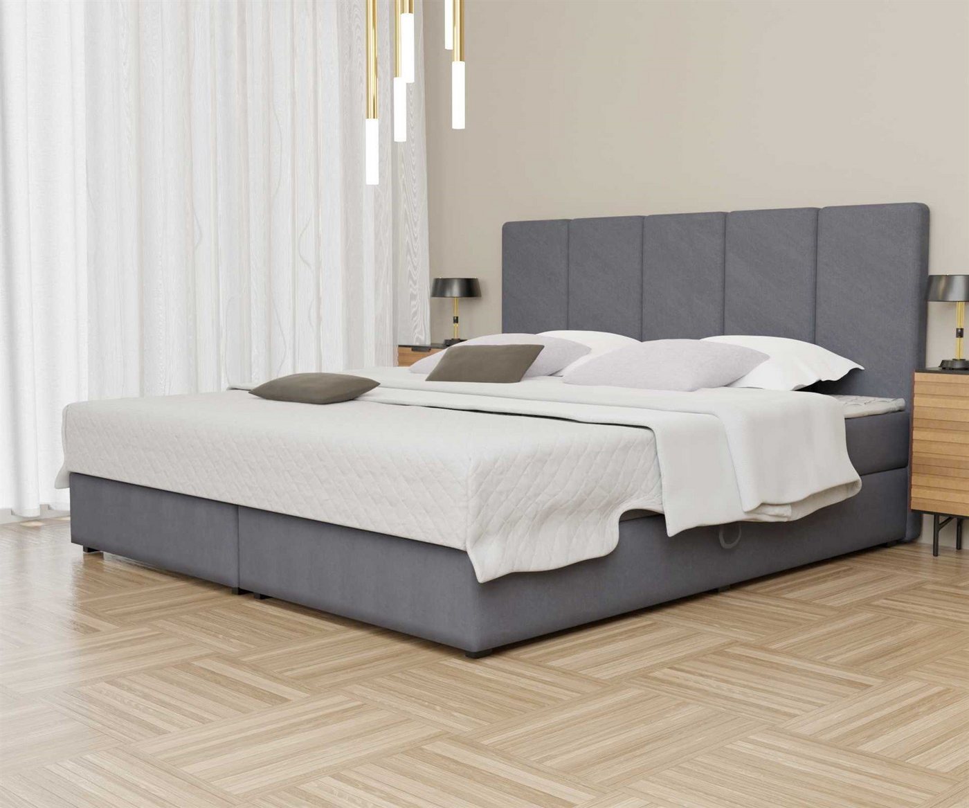 Fun Möbel Boxbett Schlafzimmerbett ELICIO Überlänge in Stoff Cloud (inkl. Bettkästen, inkl. Kaltschaumtopper), auch in Standardlänge 200cm erhältlich von Fun Möbel