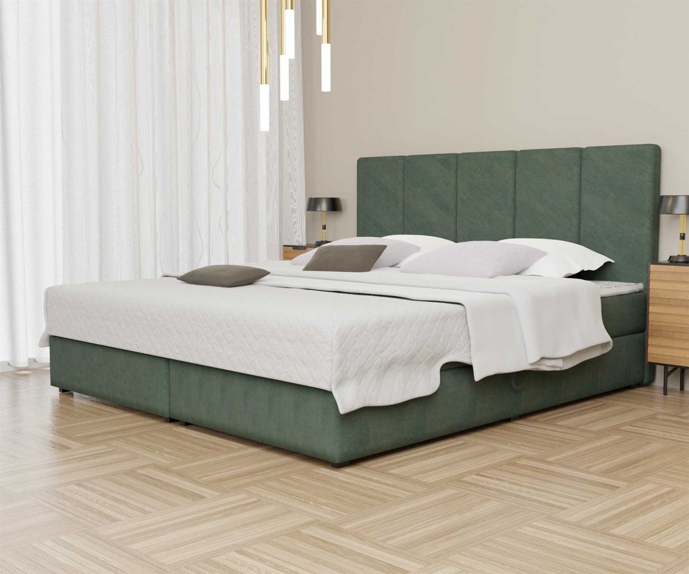 Fun Möbel Boxbett Schlafzimmerbett ELICIO Überlänge in Stoff Cloud (inkl. Bettkästen, inkl. Kaltschaumtopper), auch in Standardlänge 200cm erhältlich von Fun Möbel