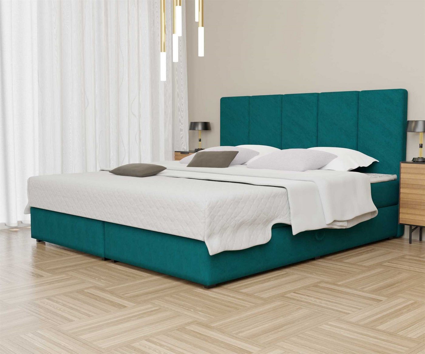 Fun Möbel Boxbett Schlafzimmerbett ELICIO Überlänge in Stoff Cloud (inkl. Bettkästen, inkl. Kaltschaumtopper), auch in Standardlänge 200cm erhältlich von Fun Möbel