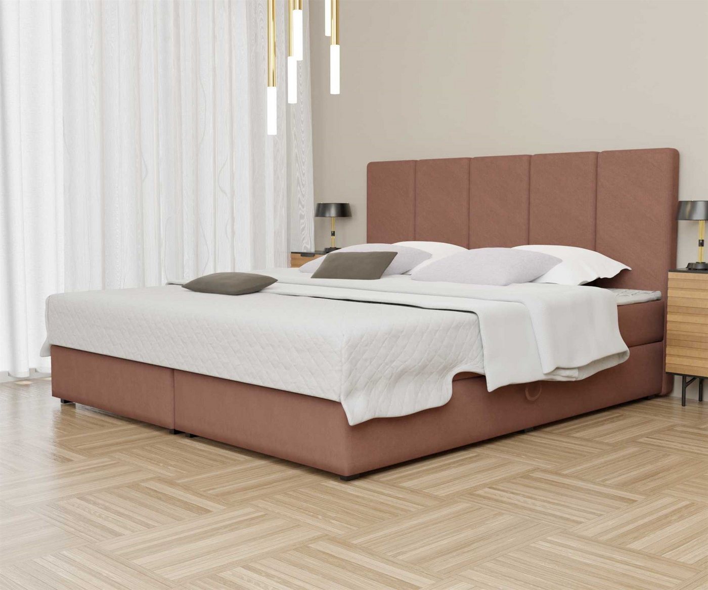 Fun Möbel Boxbett Schlafzimmerbett ELICIO Überlänge in Stoff Cloud (inkl. Bettkästen, inkl. Kaltschaumtopper), auch in Standardlänge 200cm erhältlich von Fun Möbel
