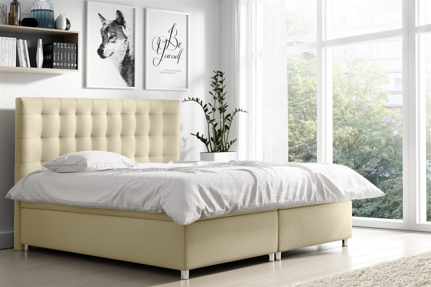 Fun Möbel Boxspringbett Boxspringbett Schlafzimmerbett ENZO in Stoff (inkl. Bettkasten, inkl. Kaltschaumtopper) von Fun Möbel