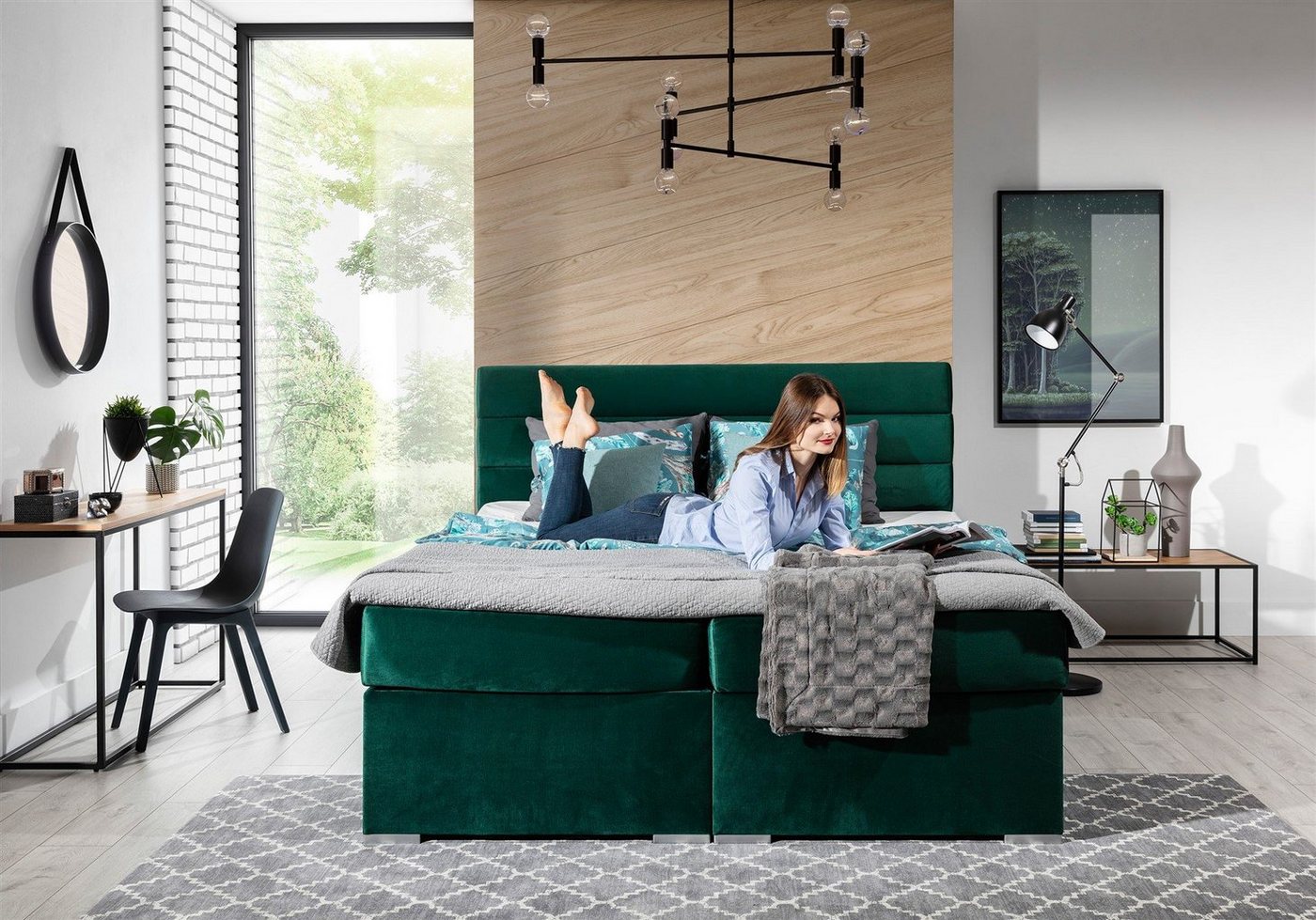 Fun Möbel Boxspringbett Boxspringbett Schlafzimmerbett FESTO in Stoff inkl. Bettkästen (inkl. Kaltschaumtopper) von Fun Möbel